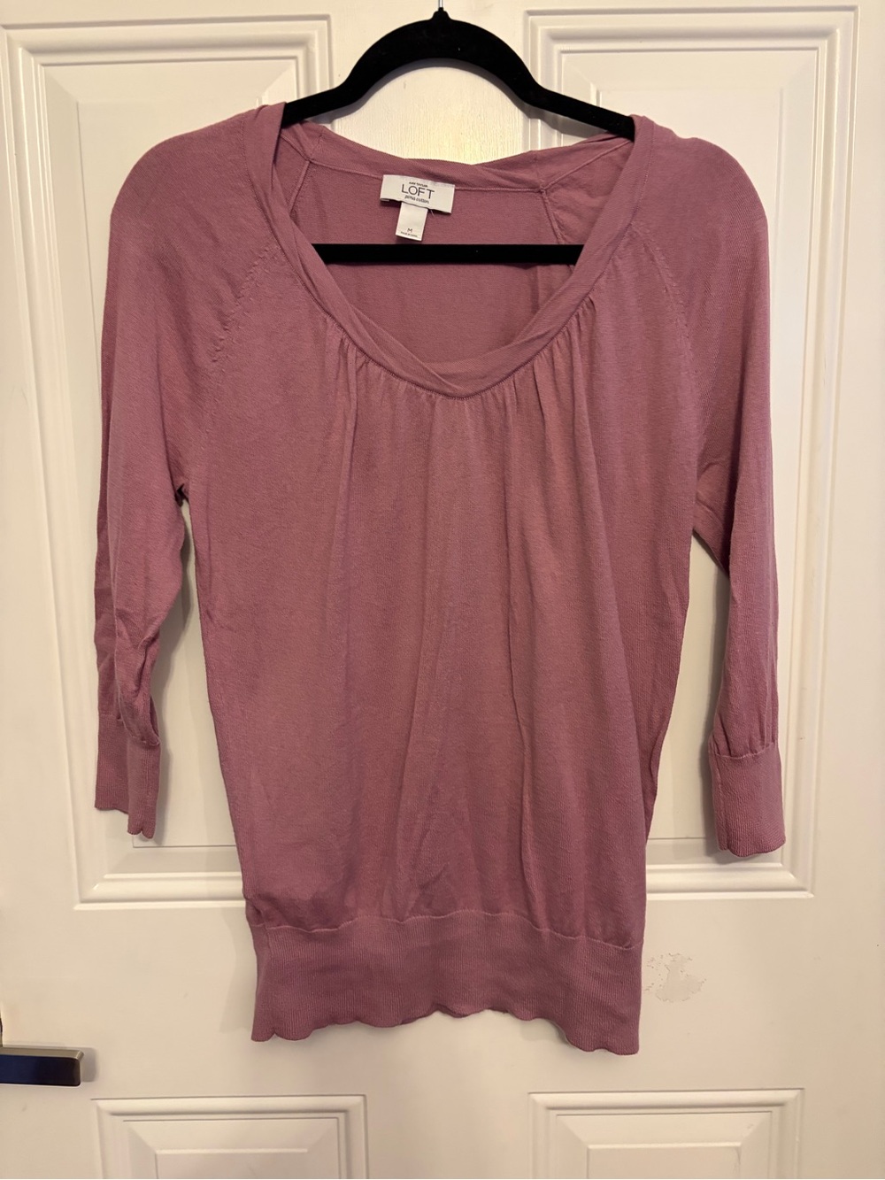 Ann Taylor Loft Pima Cotton Mauve Scoop-Neck Lightweight 3/4 Sleeve Sweater